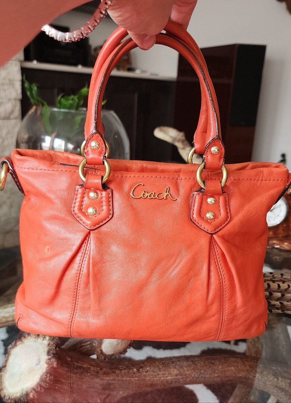 Coach Orange Leather Satchel Handbag
